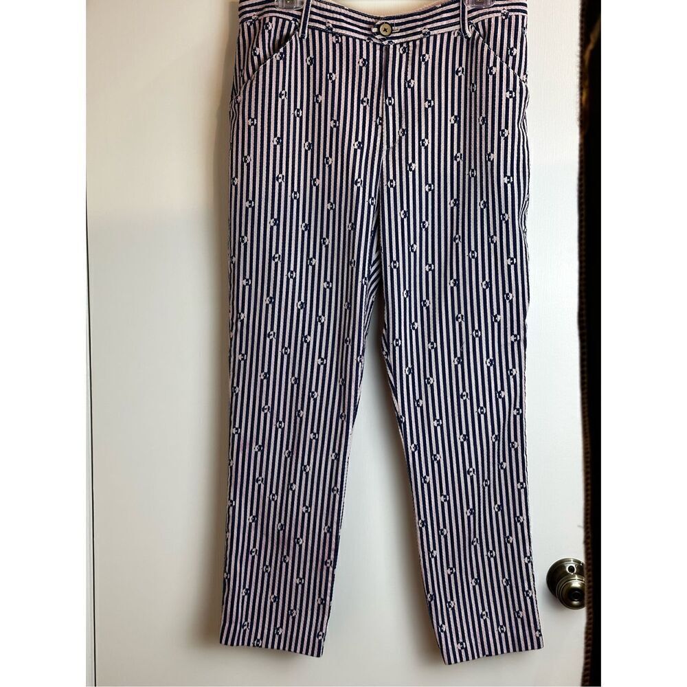 Anthropologie Essential Slim blue and pink striped pants size 12